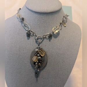 Smoky Quartz n Citrine Sterling Silver Choker Style Necklace